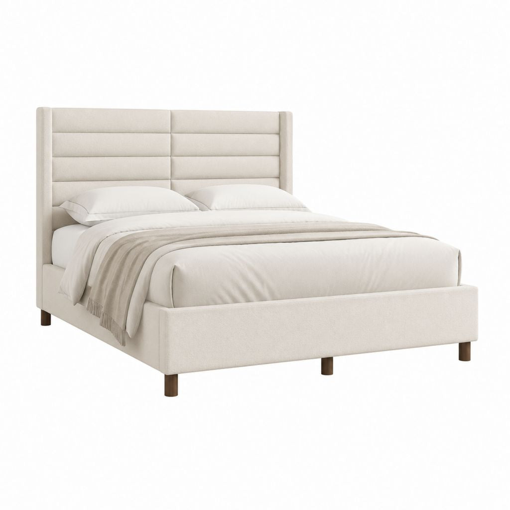 Cadre de lit double capitonné beige en polyester 160 x 200 cm