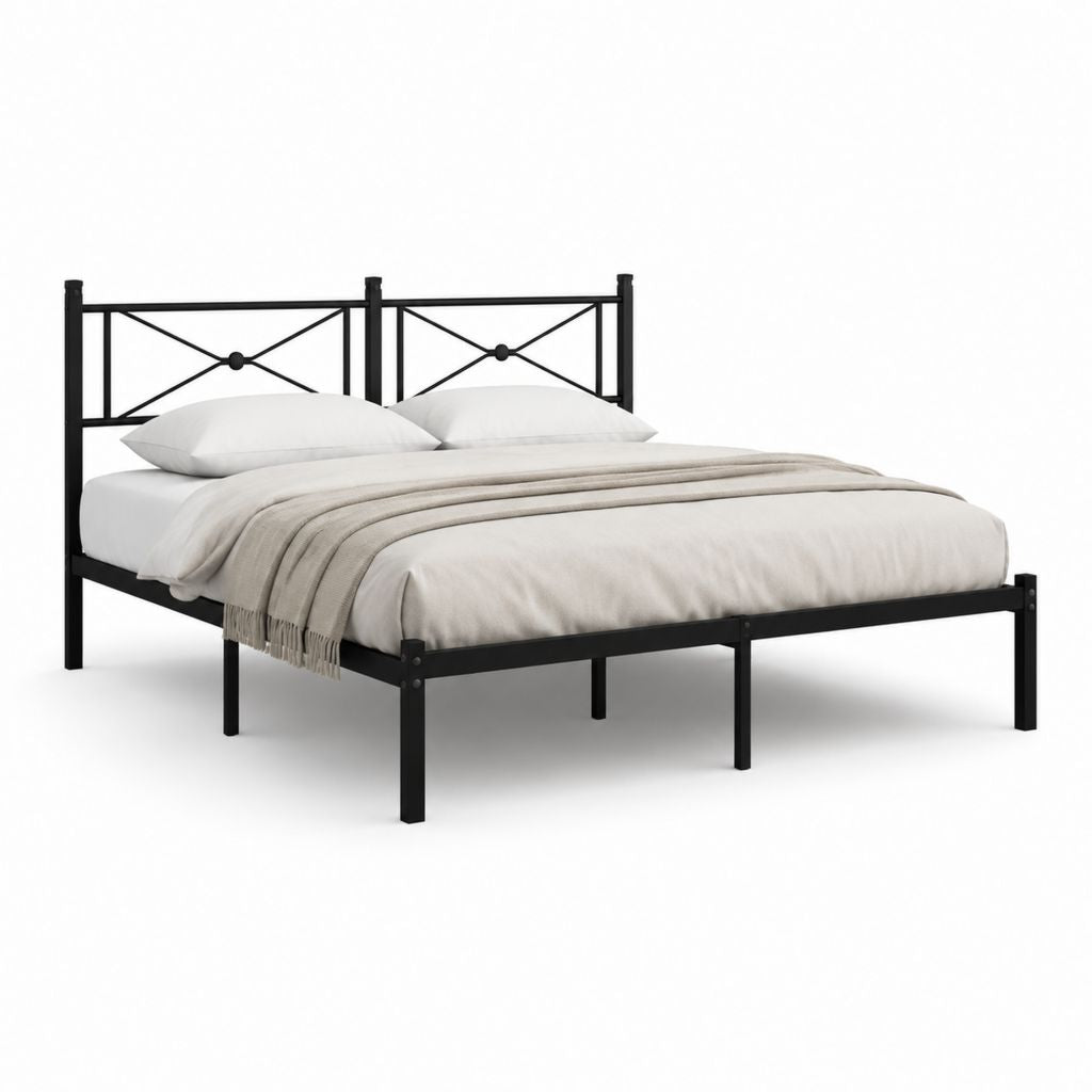 Cadre de lit double noir en acier rectangulaire 140 x 190 cm