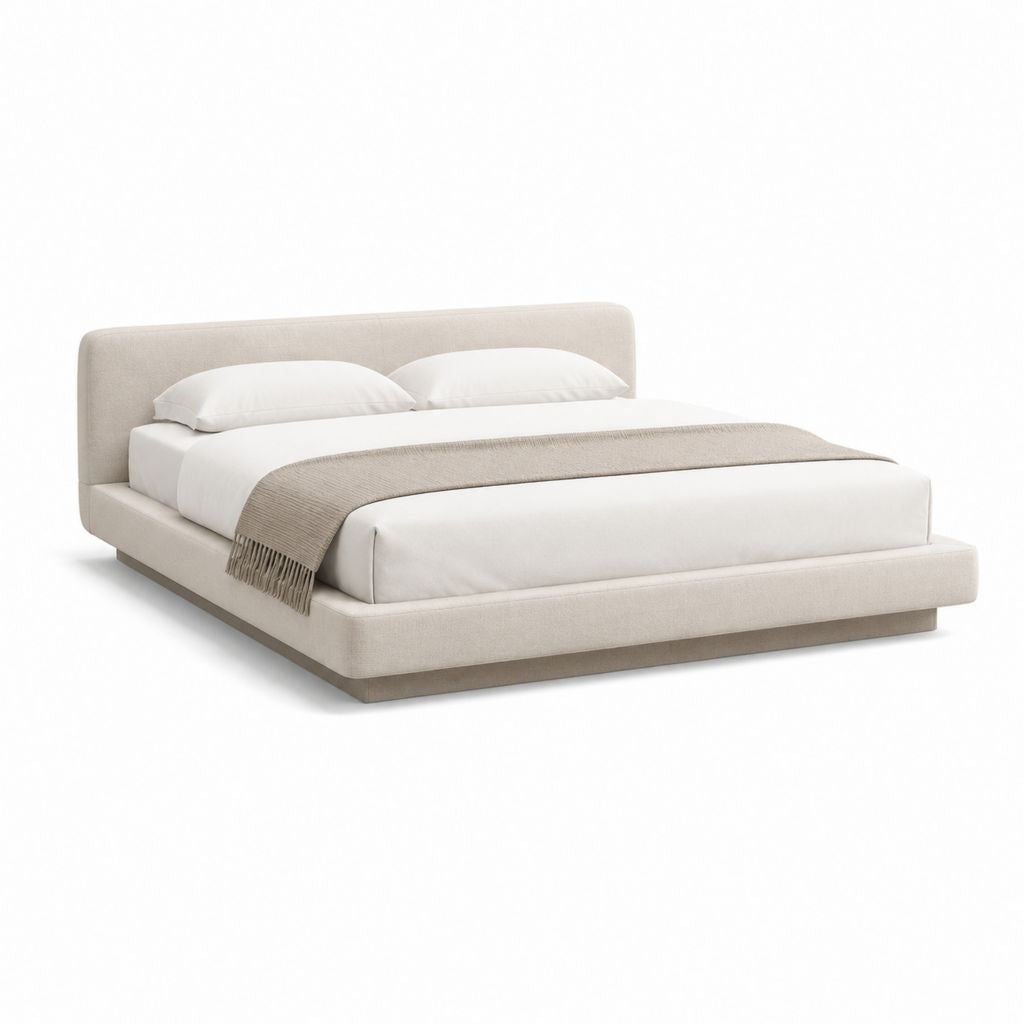 Lit double rectangulaire beige en polyester 160 x 200 cm