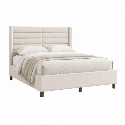 Cadre de lit double capitonné beige en polyester 160 x 200 cm