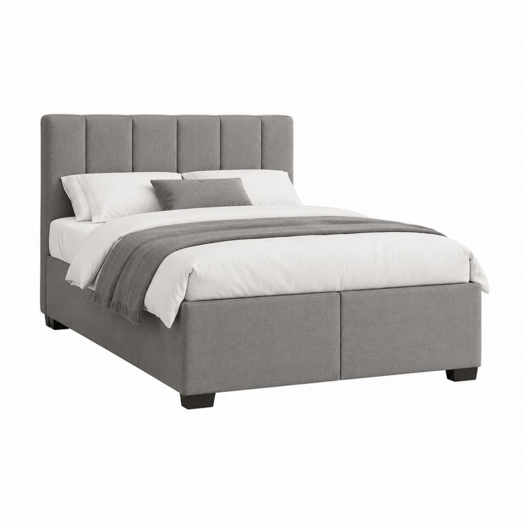 Lit coffre 160x200 cm gris en polyester avec tête de lit capitonnée