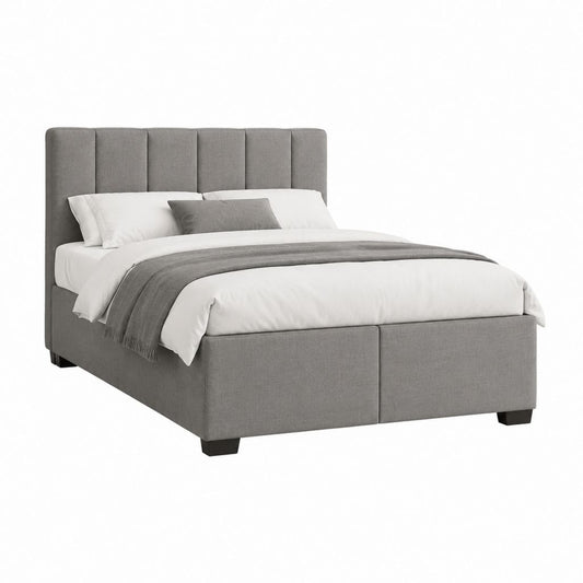Lit coffre 160x200 cm gris en polyester avec tête de lit capitonnée