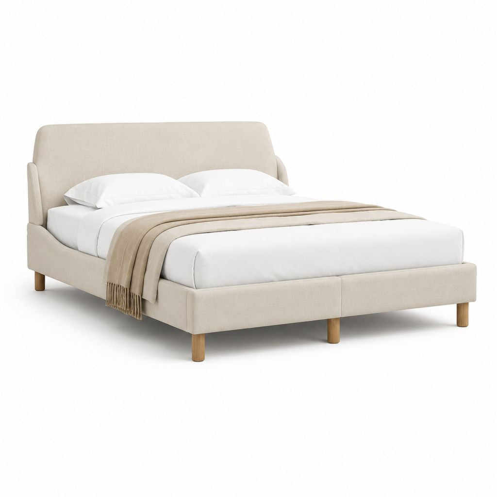 Lit double capitonné beige en polyester rectangulaire 160 x 200 cm dimensions 175 x 215 x 105 cm