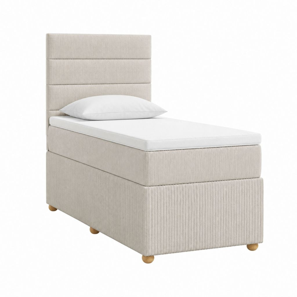 Lit simple capitonné beige en polyester côtelé avec tête de lit 90 x 190 cm