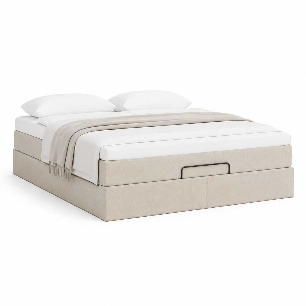 Lit double avec rangement beige en polyester 160 x 200 cm