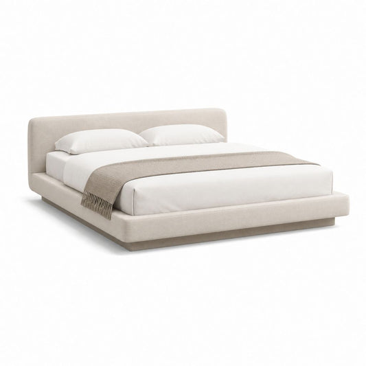 Lit double rectangulaire beige en polyester 160 x 200 cm