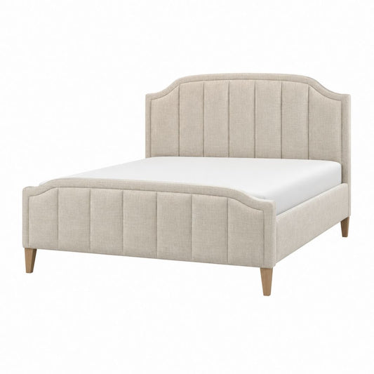 Lit double avec cadre beige en polyester et MDF 160 x 200 cm