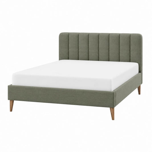 Lit double avec tête de lit capitonnée vert olive en polyester rectangulaire 160 x 200 cm