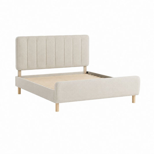 Lit double rectangulaire beige en polyester avec cadre à lattes 160 x 200 cm