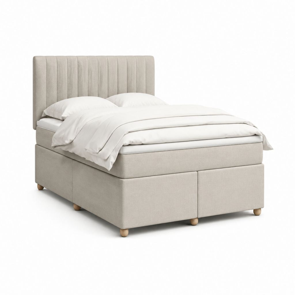 Lit coffre 160 x 200 cm beige en polyester avec tête de lit capitonnée