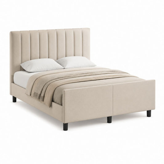 Lit double avec cadre capitonné beige en polyester rectangulaire 160 x 200 cm