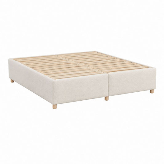 Lit double avec cadre et sommier à lattes beige en polyester 160 x 200 cm